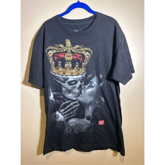Y2K OGabel Lost-King T-Shirt L Skull King Graphic-Tee Grunge EUC - Picture 1 of 6